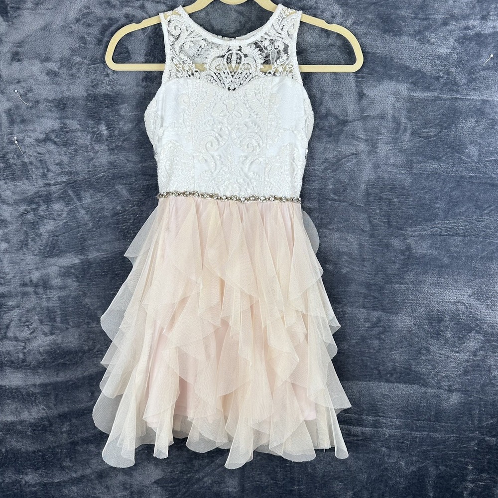 Tween Diva Girls Dress Size 12 White Lace Sequin Bodice Pink Tulle Skirt